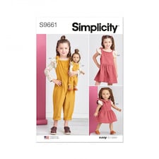 Simplicity 9661 Paper Sewing Pattern – Children’s Tops, Dungarees, Dresses & Doll Clothes, Easy Dressmaking, Toy Making Pattern, Size A (3–4–5–6–7–8)
