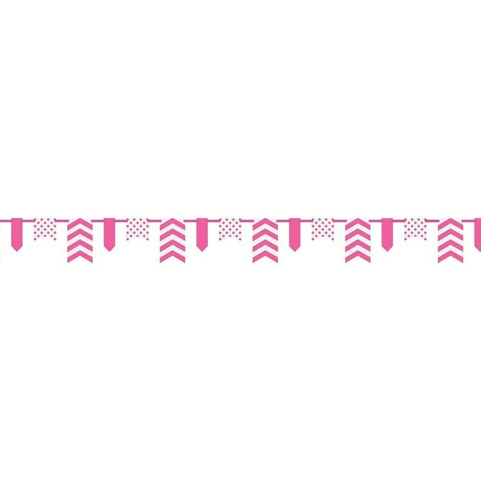 image 1 of Unique Party Paper Polka Dot and Chevron Bunting - Pink/White - 12ft