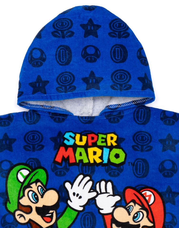 image 1 of Super Mario Kids Towel Poncho | Blue Mario Brothers Game Hooded Bath Towel For Boys | Luigi & Mario With Graphic All Over Print Beach Robe | Cosy Bathing Merchandise Gift for Children & Teens