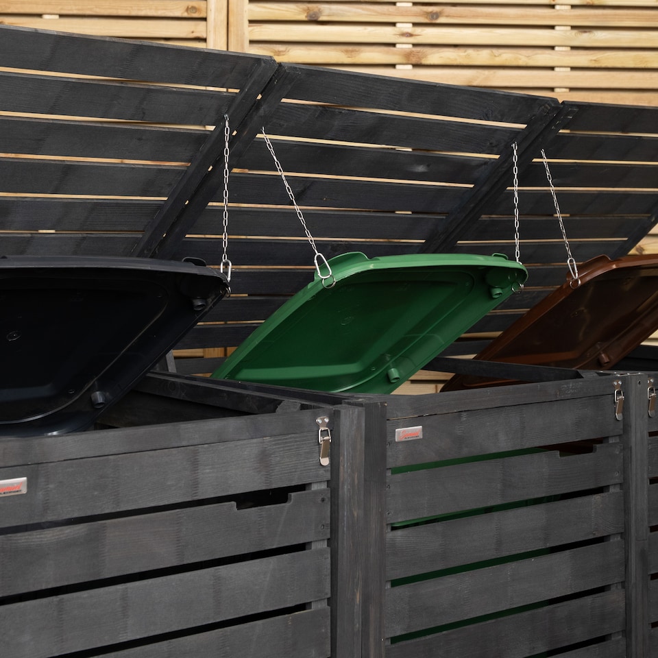 image 1 of 2.15m x 1.16m Outdoor Wooden Garden Triple Wheelie Bin Store Storage for 3 Bins in Dark Grey