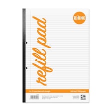 Pack of 3 Rhino A4 160 Leaf 6mm Lined with Margin Refill Pads