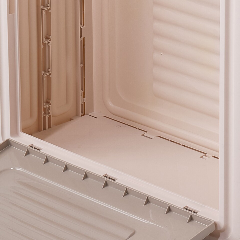 image 1 of Living and Home Plastic Folding Storage Box with Flip-top Lid and Wheels, M | Cream | 70L