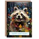 image 1 of Happy Birthday Playful Raccoon in Wildflower Meadow Birthday Card
