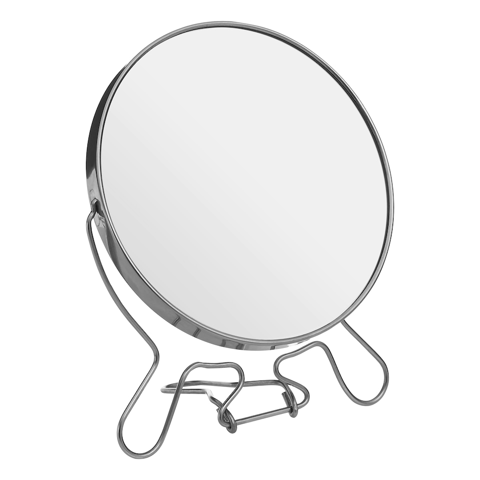 image 1 of Interiors by Premier Silver Effect Two Sided Small Shaving Mirror, Compact Round Tablemirror, Metal Frame Swivel Makeup Mirror Silver