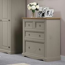 Premium Corona 2+2 Chest of Drawers - Industrial Style Bedroom Storage Cabinet with Spacious Drawers | Grey | Grey | 1