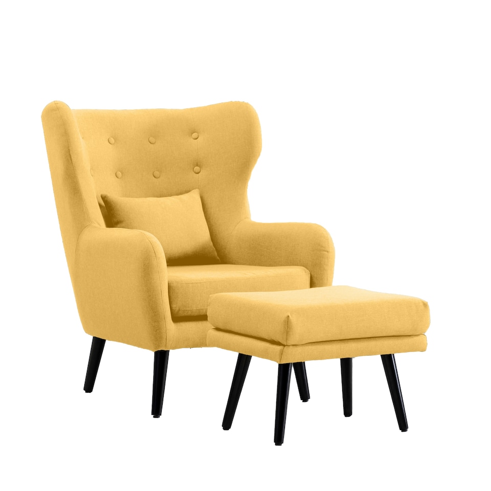 image 1 of Winslow Wing Back Fabric Occasional Button Back Modern Accent Armchair (Mustard)