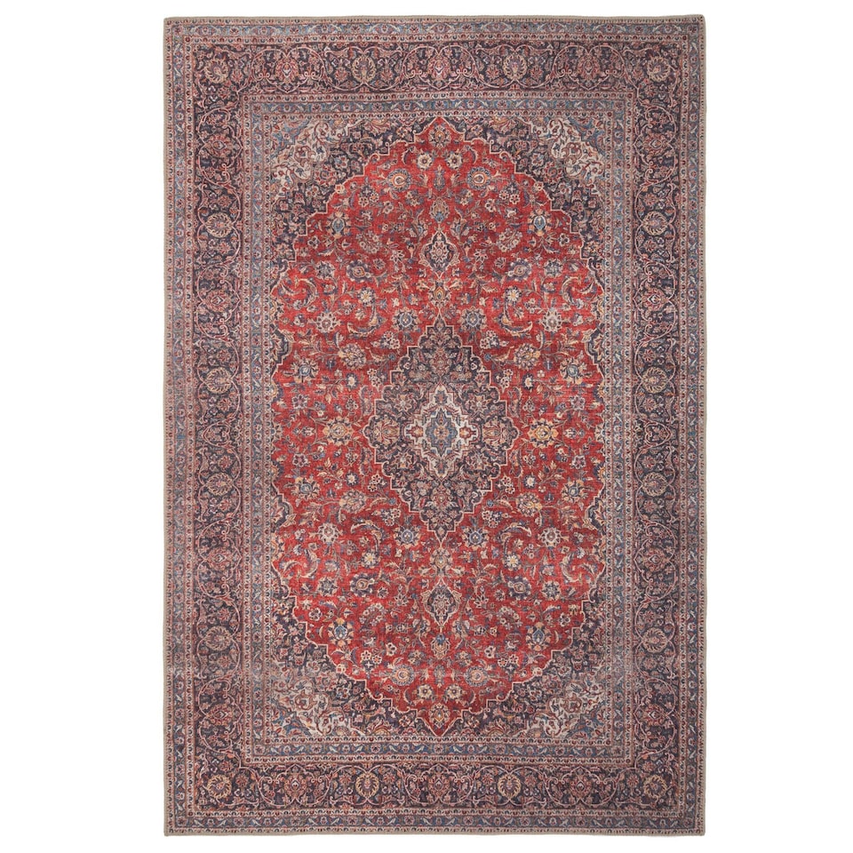 image 1 of KUKOON Red Navy Blue Persian Style Non Slip Washable Low Pile Rug 120cm x 170cm Red