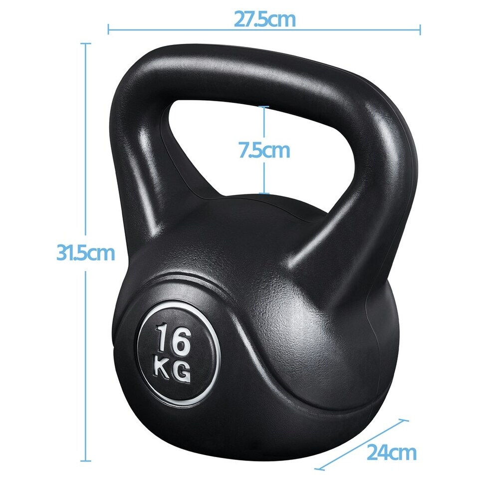 image 1 of Yaheetech 16kg HDPE Coated Kettlebell with Ergonomic Handle | Black | 16