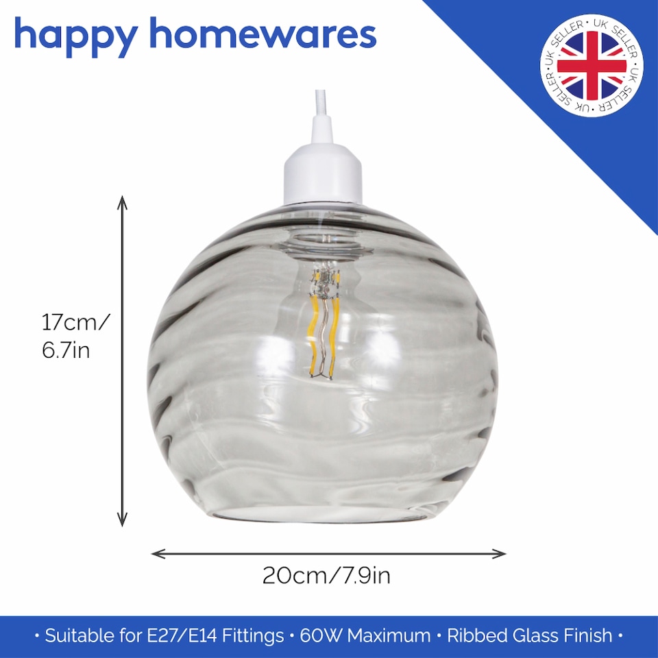 image 1 of Modern Designer Smoked Circular Ribbed Glass Non Electric Pendant Lamp Shade | Grey