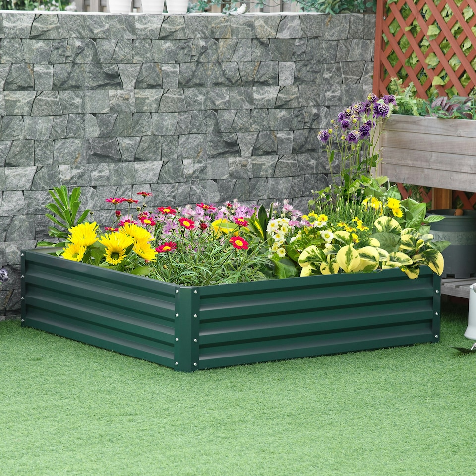 image 1 of Outsunny Raised Garden Bed Metal Patio Backyard Flower Vegetable Plant