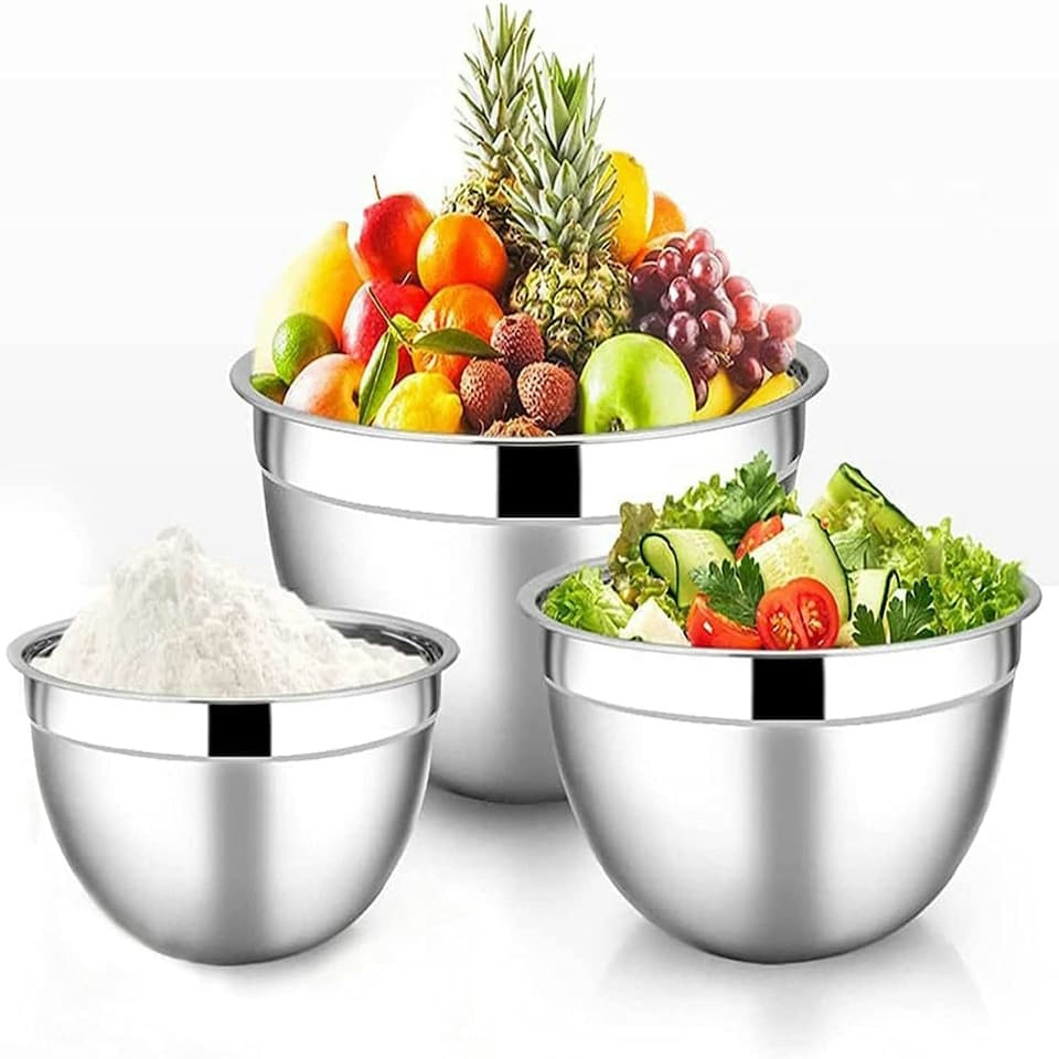 image 1 of Professional Stainless Steel German Mixing Bowls Set of 3
