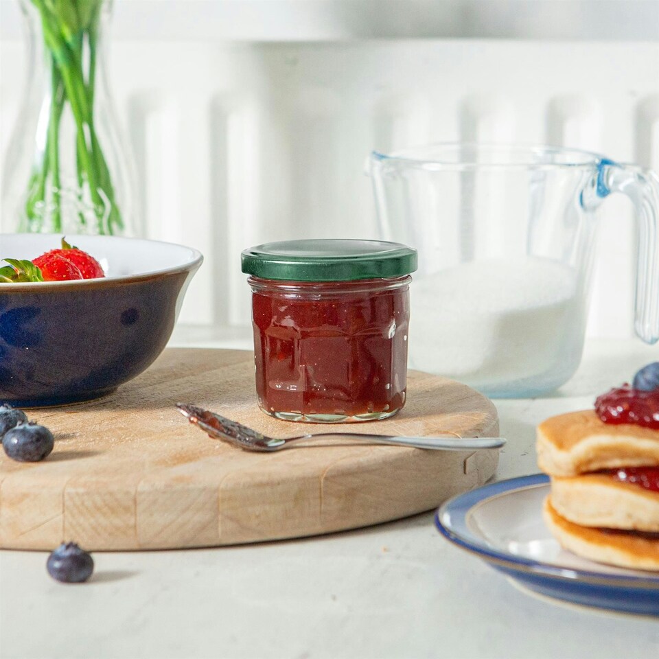 image 1 of Argon Tableware Glass Jam Jars with Green Lids - 130ml - Pack of 6