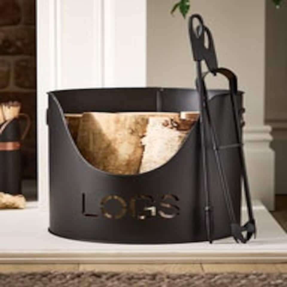 image 1 of Log Bucket with Poker & Tongs Black