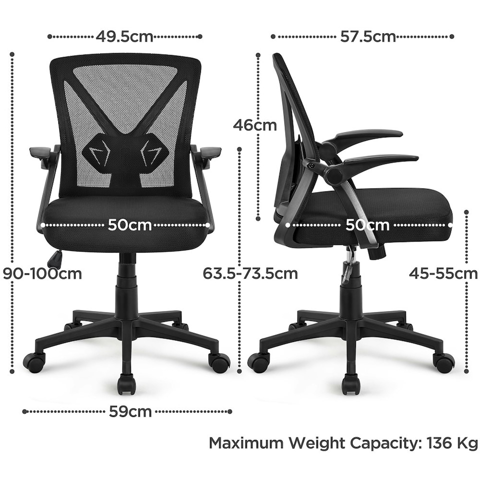 image 1 of Yaheetech Mesh Office Chair with 90° Flip-up Armrests | Black