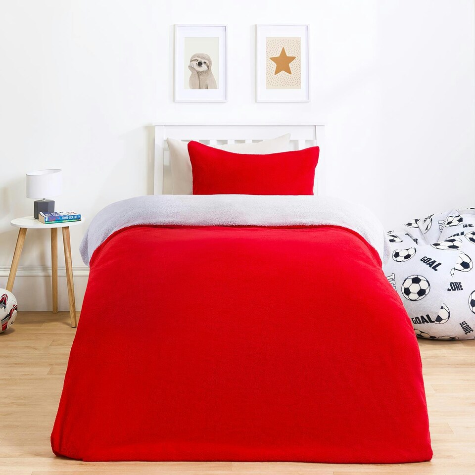 image 1 of OHS Luxury Teddy Fleece Reversible Duvet Cover and Pillowcase Bedding Set Multi | Black/Natural | King