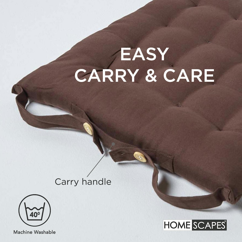 image 1 of Homescapes Seat Pad Luxury Cotton Indoor Outdoor Garden Dining Cushion | Brown | 40 x 40 cm | 1