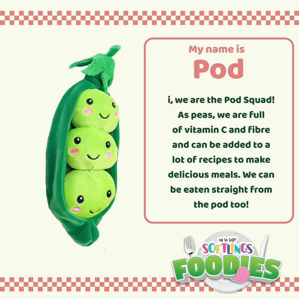 image 1 of Peas Soft Toy Food Themed Cute Plush Cuddly Soft Fluffy 27cm Multi-Coloured