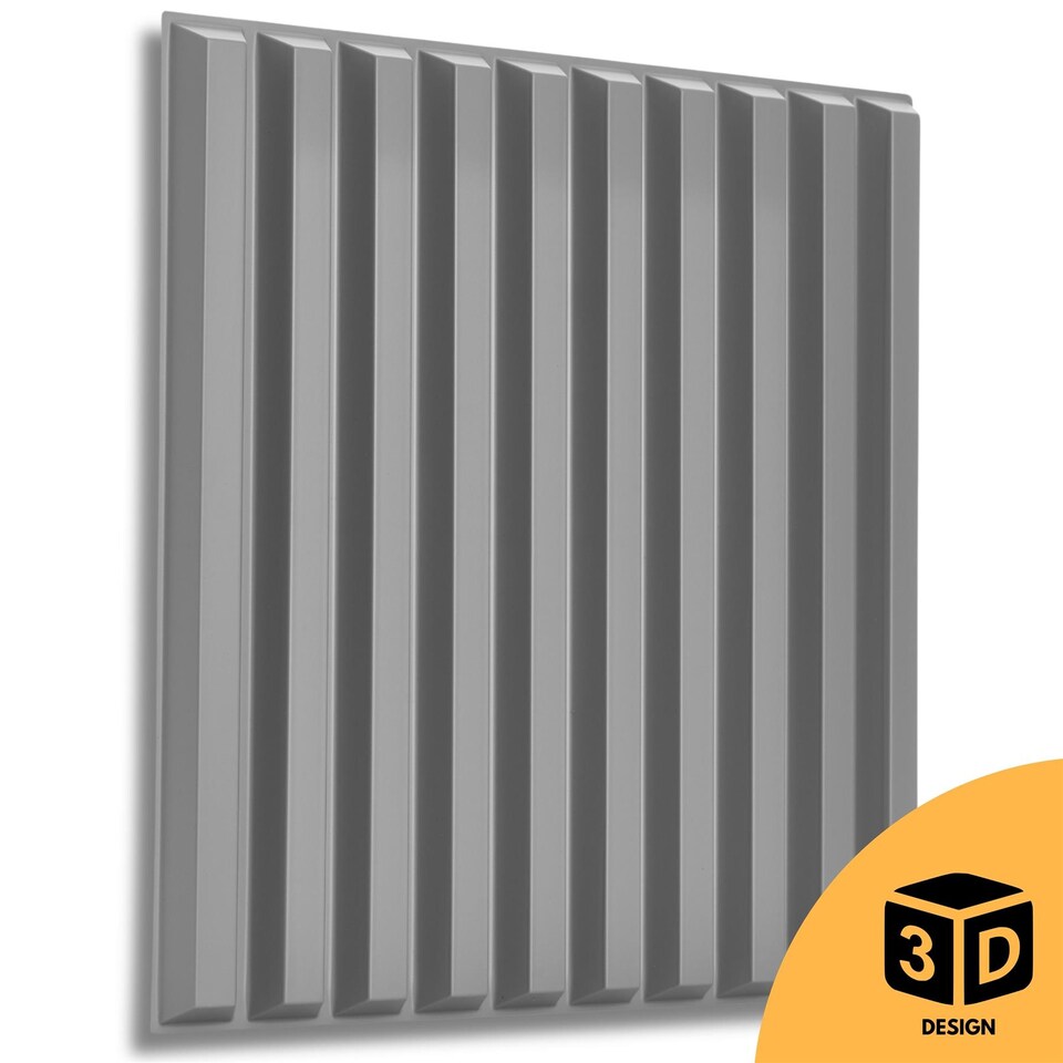 image 1 of NOVECRAFTO Decorative 3D Wall Panels (50cm x 50cm) 3D Fluted Line Design PVC Cladding Panel | Grey | Matte Grey | M | 6