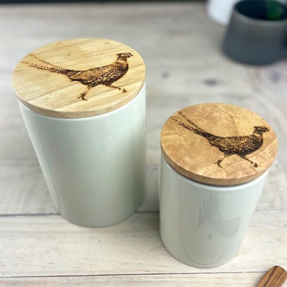 image 1 of The Just Slate Company Pheasant Oak & Ceramic Small Storage Jar