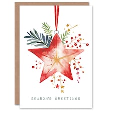 Seasons Greetings Hanging Red Star Bauble Blank For Him Or Her Art Xmas Festive Christmas Card