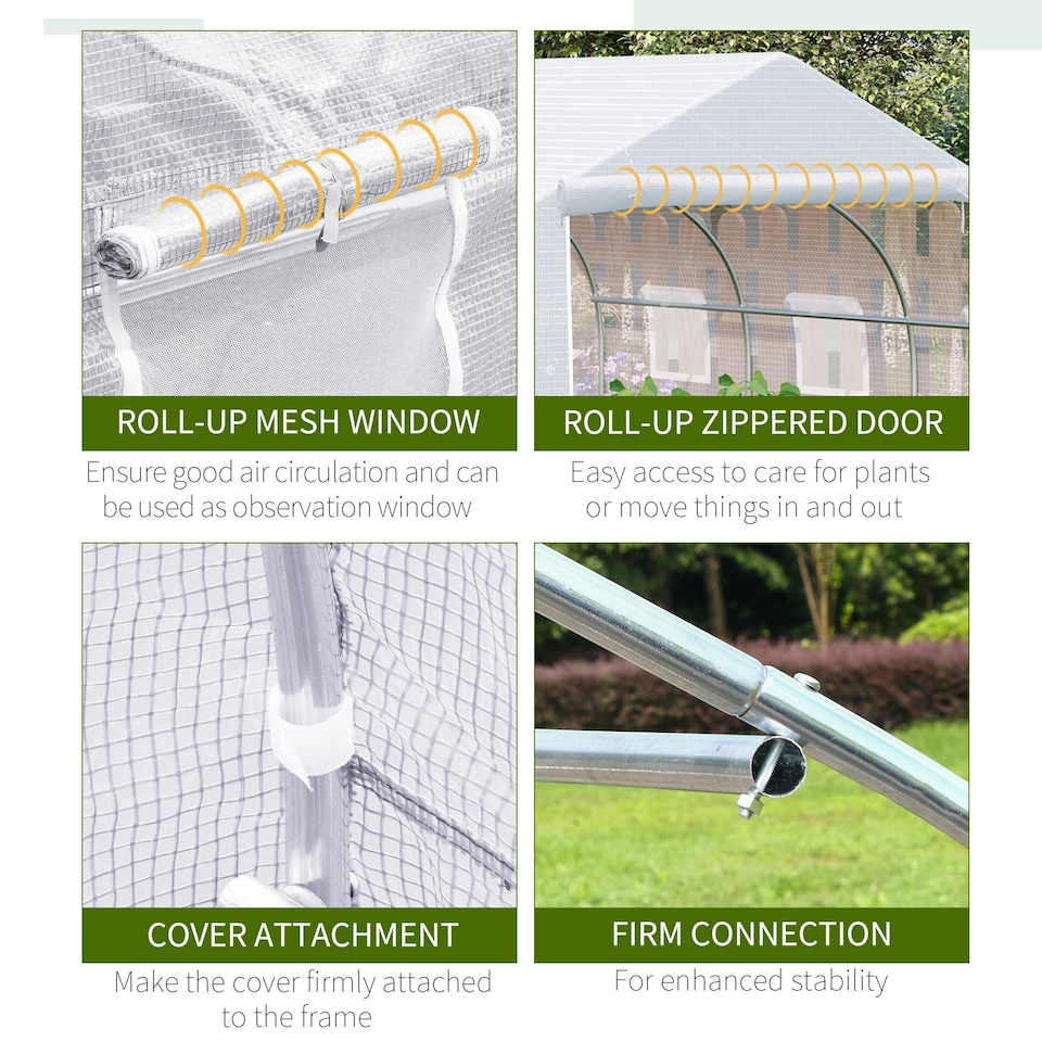 image 1 of Outsunny Walk-In Polytunnel Greenhouse w/ Roll Up Door Windows, 3.5x3x2 m White