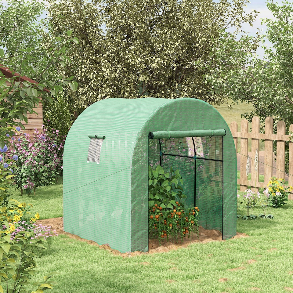 image 1 of Outsunny 1.8 x 1.8 x 2m Polytunnel Greenhouse with Doors and Mesh Windows