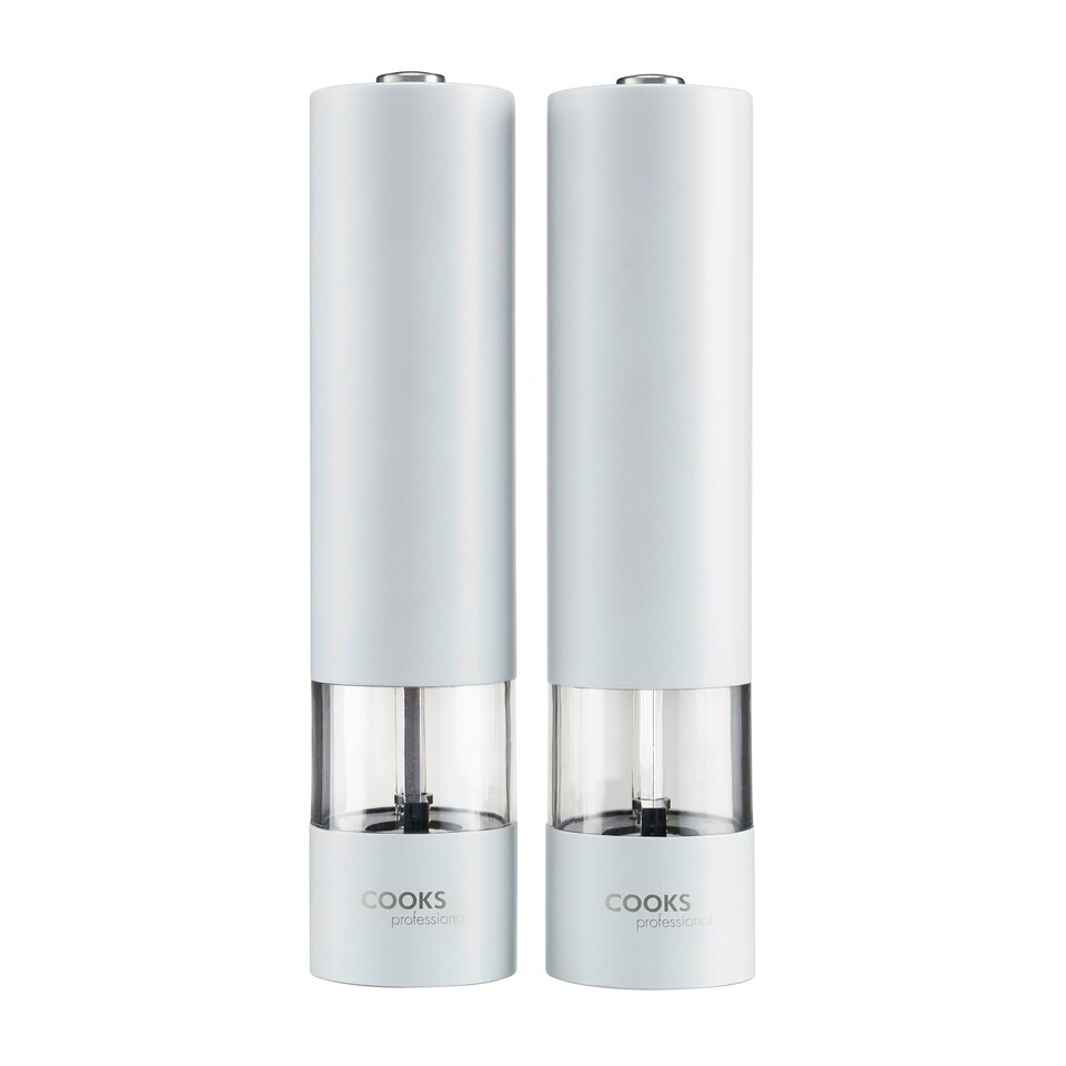 image 1 of Cooks Professional Electric Salt & Pepper Mill Set | Adjustable Grind Settings | Simple One-Button Operation | White