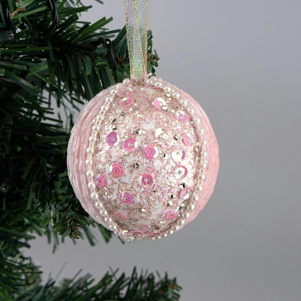 image 1 of 7cm Bauble Baby Pink - Christmas Hanging Decoration