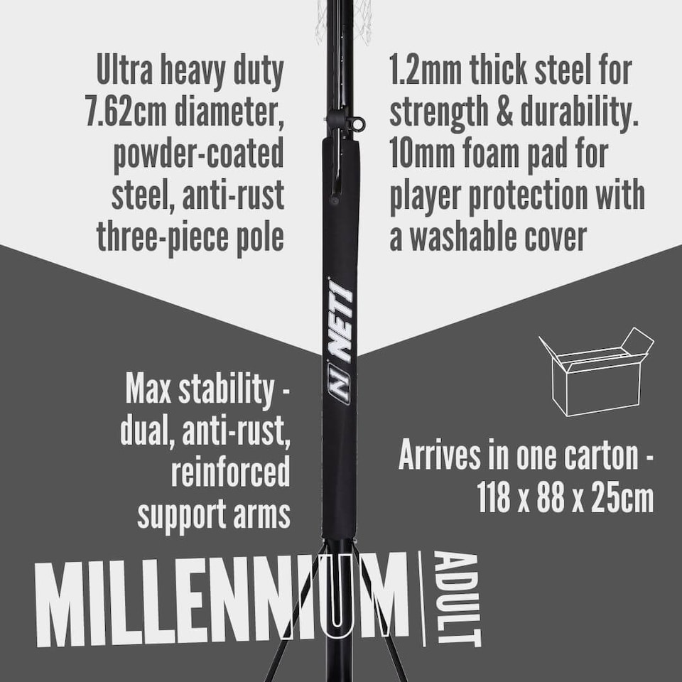 image 1 of NET1 Millennium Portable Basketball Hoop — Adjustable 7'6" to 10' (2.28–3.05 m), Polycarbonate Backboard | Multi | BLACK | 4396