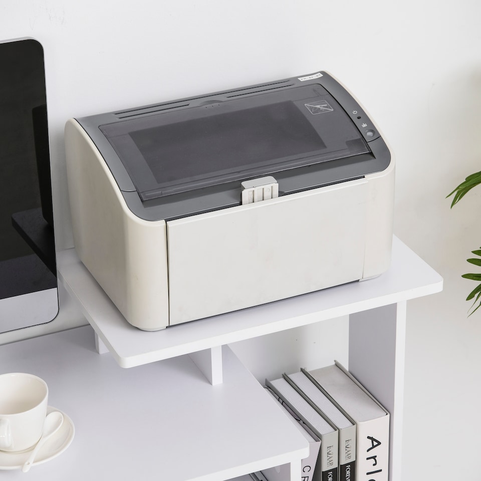 image 1 of HOMCOM Computer Desk with Sliding Keyboard Tray Storage Drawer Shelf White