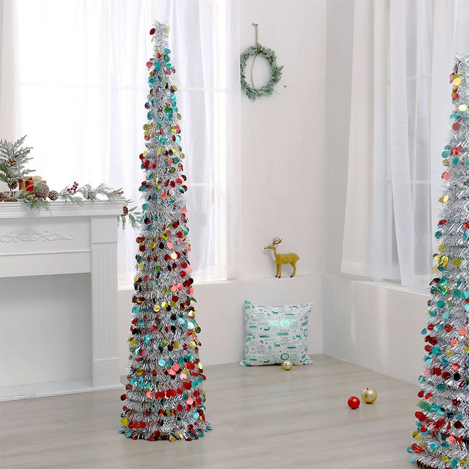 image 1 of Living and Home Tinsel Multi-Colour Christmas Tree - 150cm