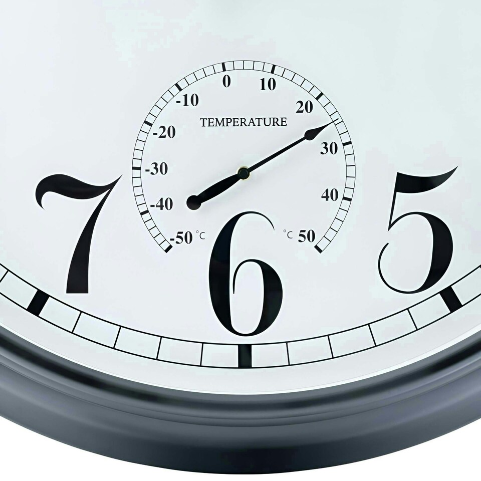 image 1 of Primrose Outdoor Garden Wall Clock with Thermometer Big Time 90cm Diameter