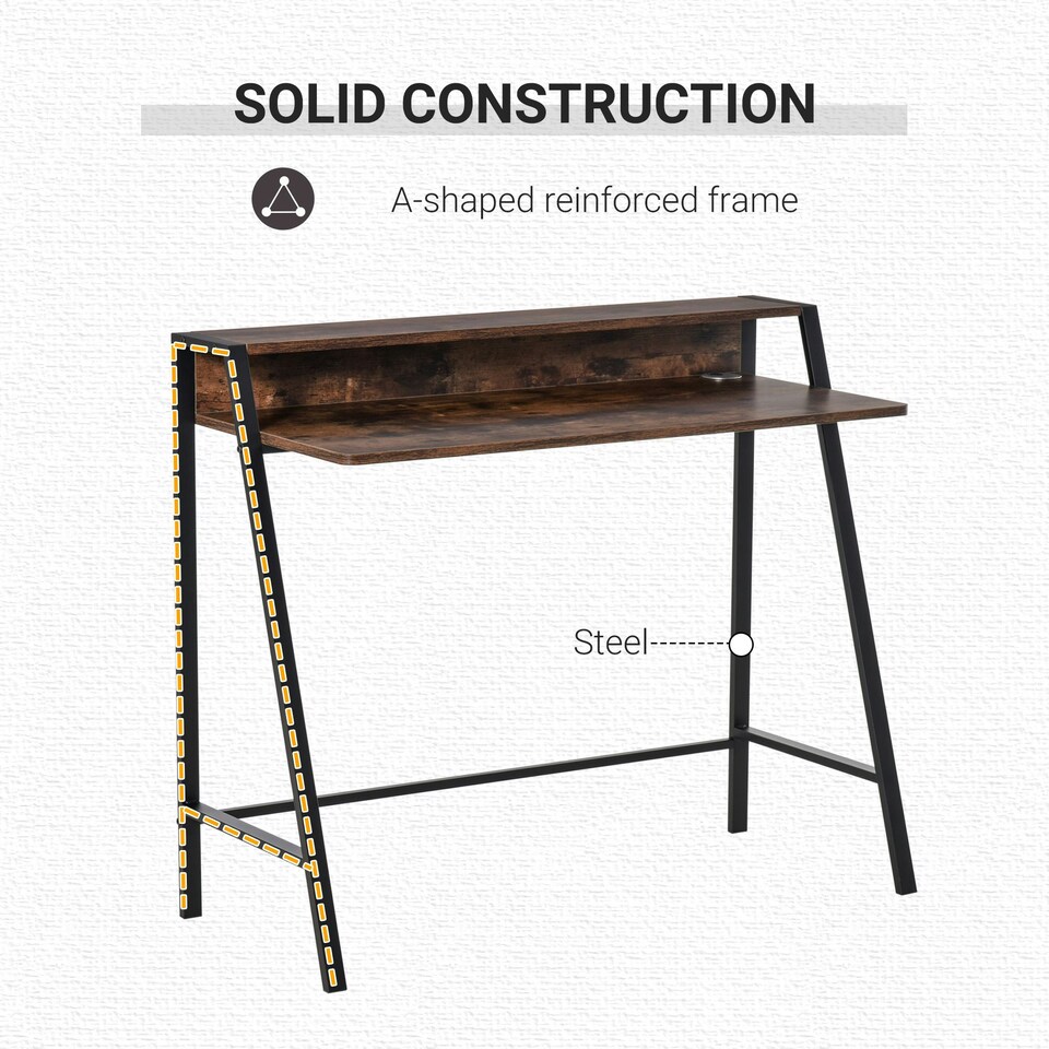 image 1 of HOMCOM 2-Tier Storage Computer Workstation Metal Frame Rustic Brown 84cm