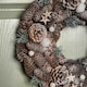 image 4 of 36cm Frosted Hanging Christmas Wreath with Pine Cones & Wooden Stars
