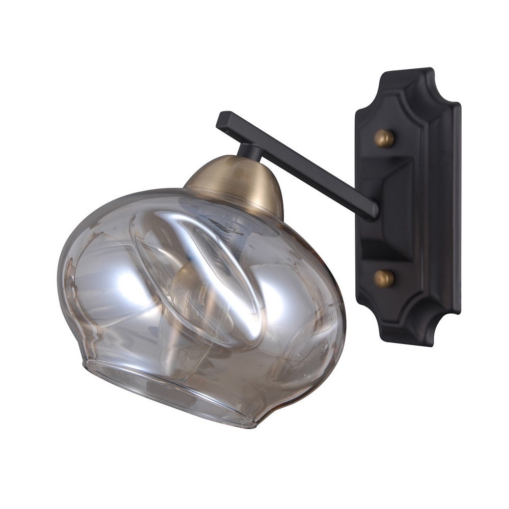 Industrial And Retro Wall Lamp Black Matt 1 Light with Cognac Shade, E14