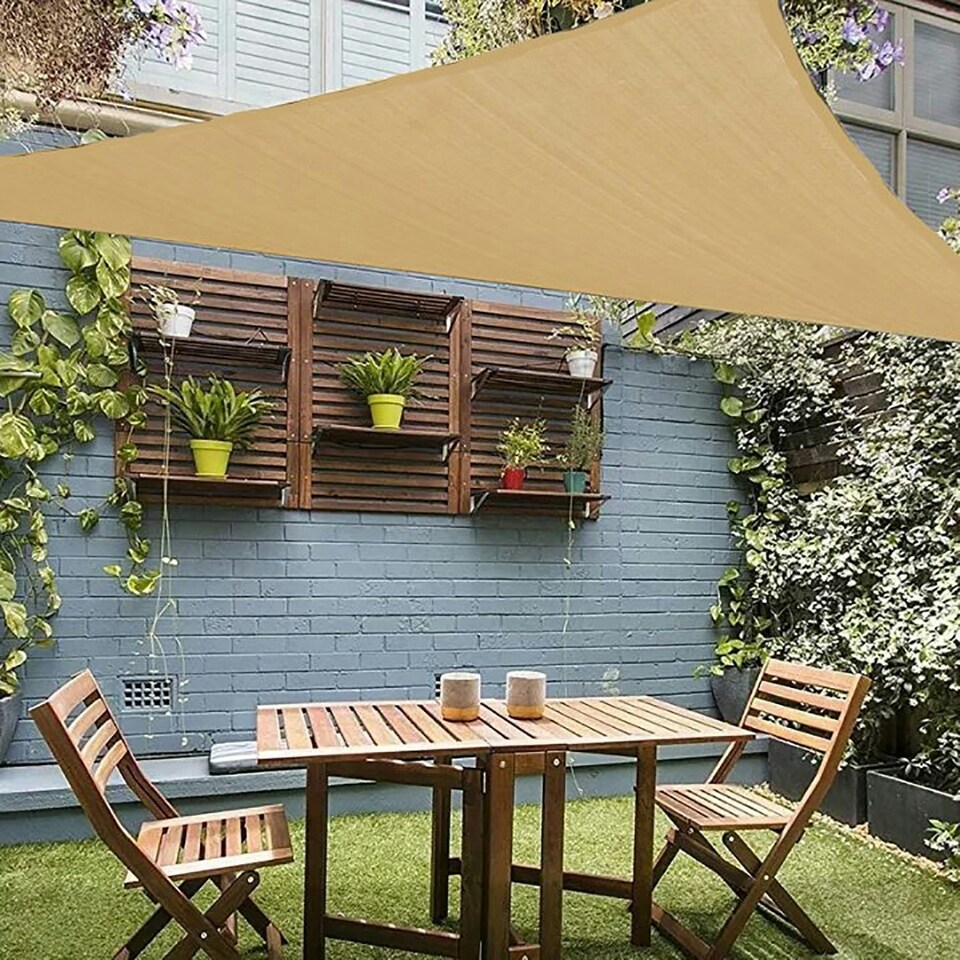 image 1 of Oypla 3m x 3m x 3m Tan Triangular Outdoor Garden Patio Sun Shade Sail Canopy UV Protection Water Resistant with Mounting Ropes Cream