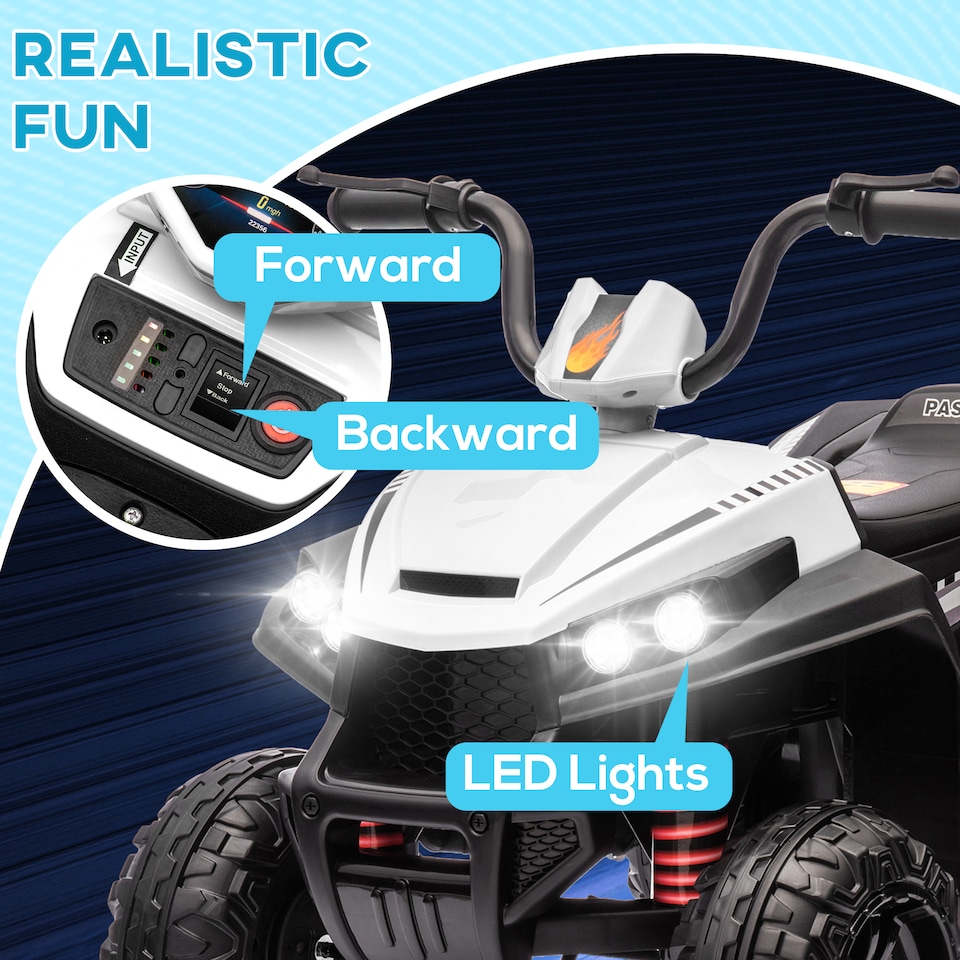 image 1 of AIYAPLAY Kids Quad Bike, 12V Electric Ride on ATV with 4 Wheels Spring Suspension, LED Light, Music, MP3, 5KMithH Battery Powered, for Ages 3-5 Years, White