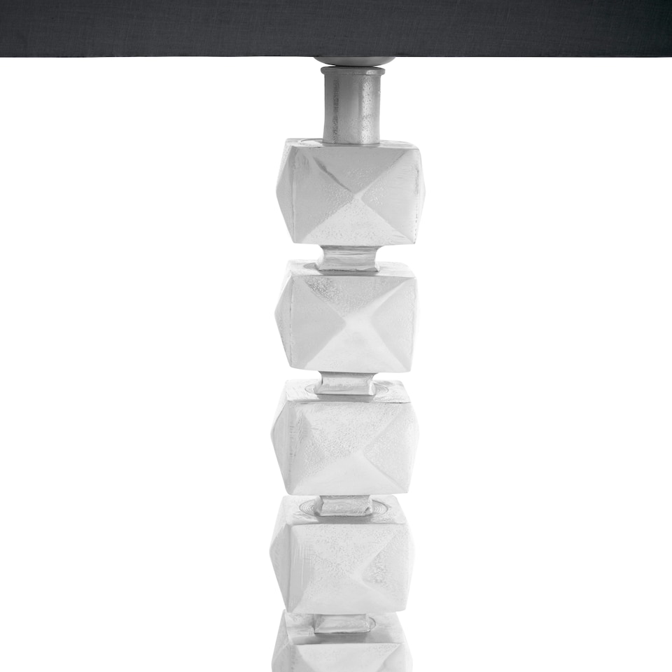 image 1 of Interiors by Premier Large Faceted Floor Lamp, Nickel Finish Textured Cubic Base, Contemporary Floor Light With White Fabric Black