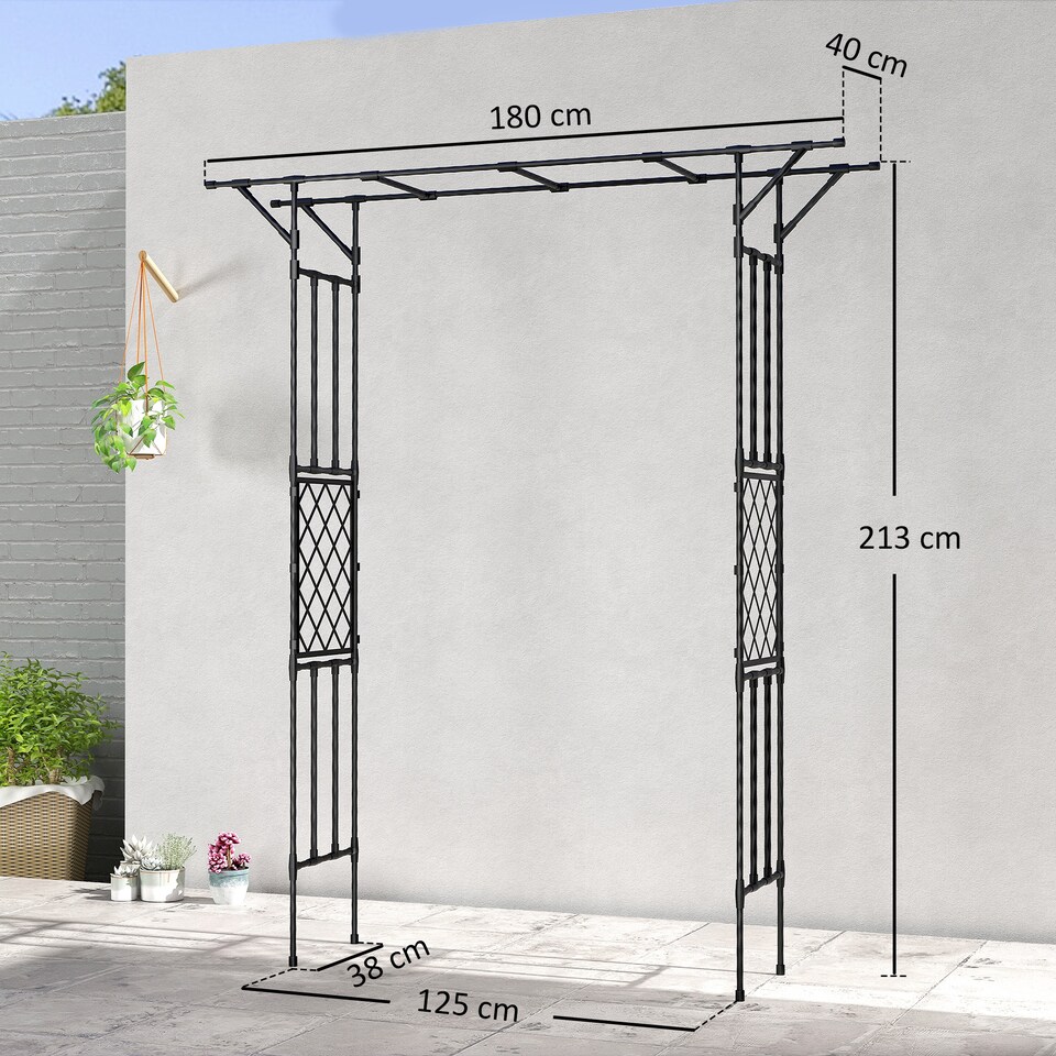 image 1 of Outsunny Garden Arch, Rose Arch, 180 x 40 x 215 cm, Black | Black | Black