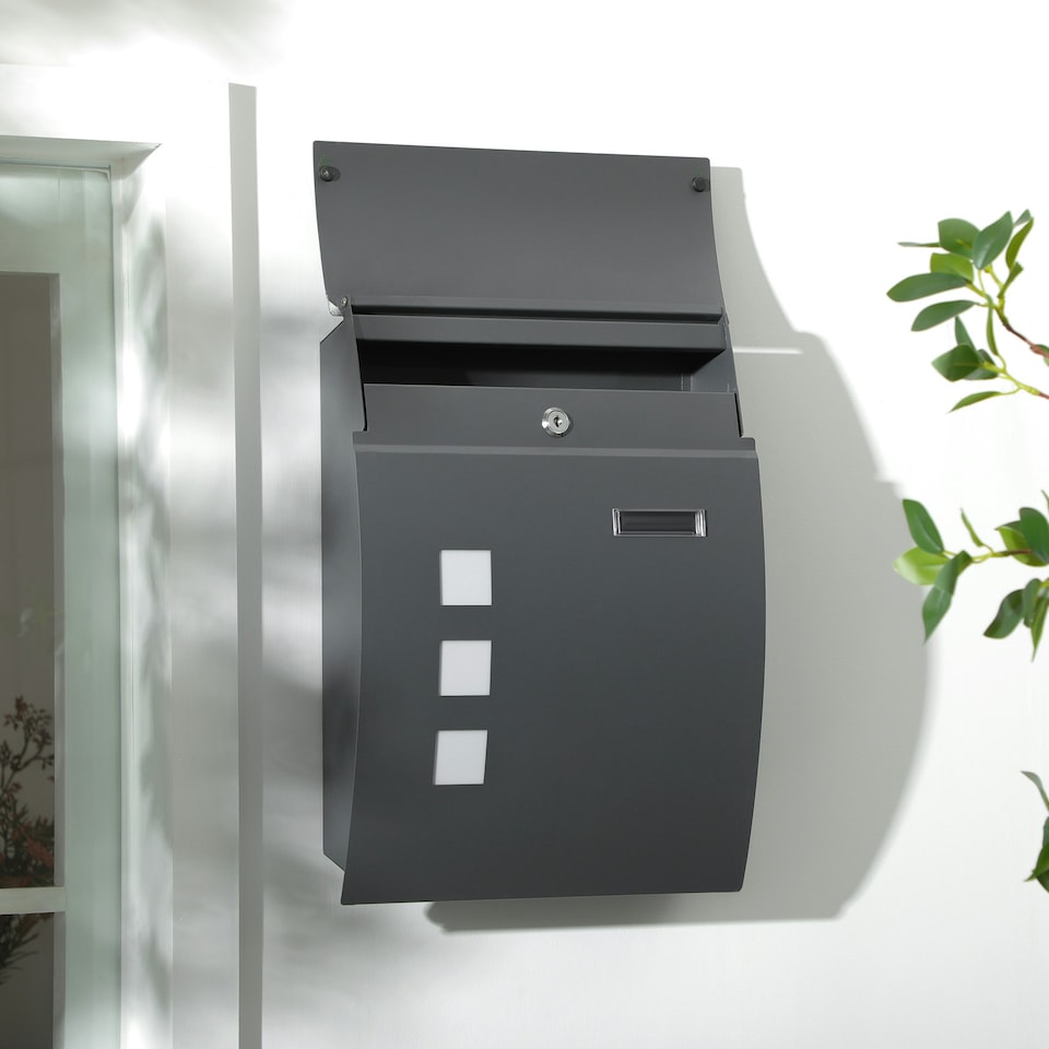 image 1 of HOMCOM Weatherproof Wall Mounted Letter Box Post Box with Keys Anthracite Grey Grey