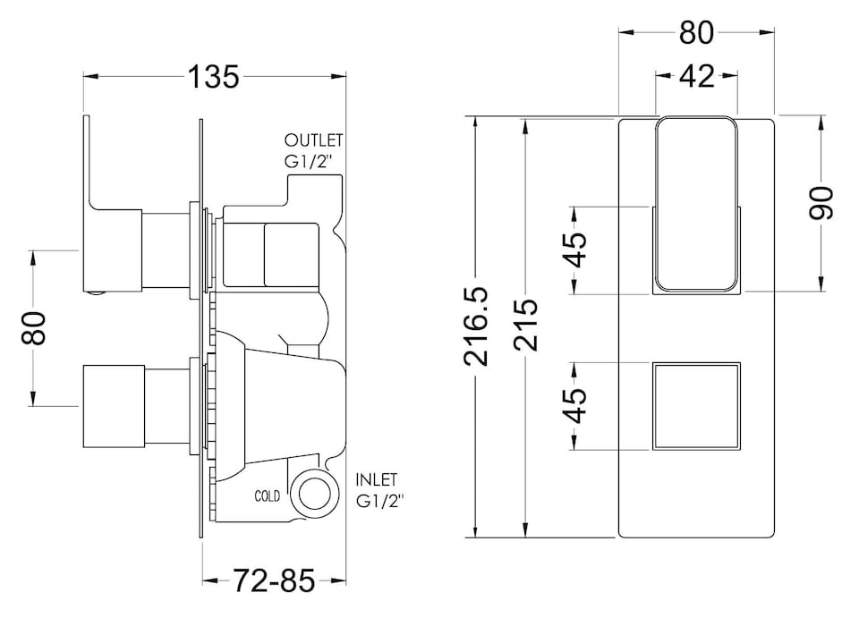 image 1 of Balterley Empire 1 Outlet Concealed Shower Valve Thermostatic Square | Black | Matt Black | 1