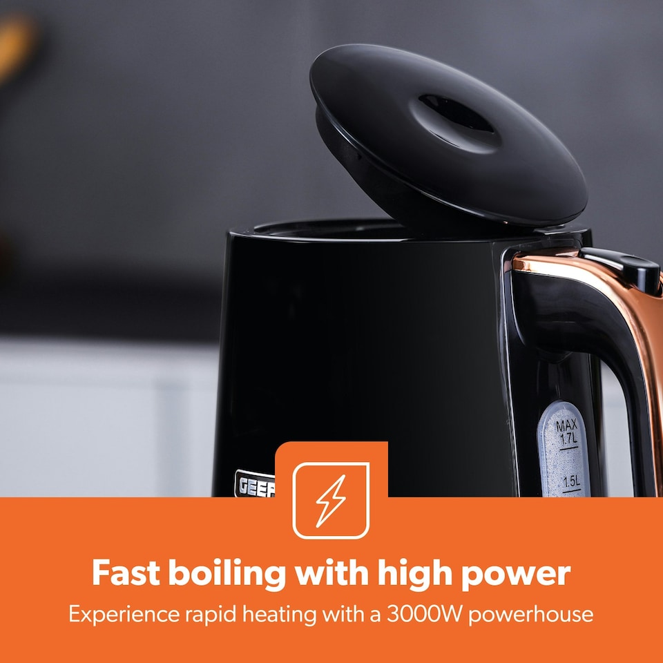 image 1 of 1.7L Illuminating Electric Kettle 3000W Rapid Boil Cordless Jug Kettle | Black, Aurora Collection