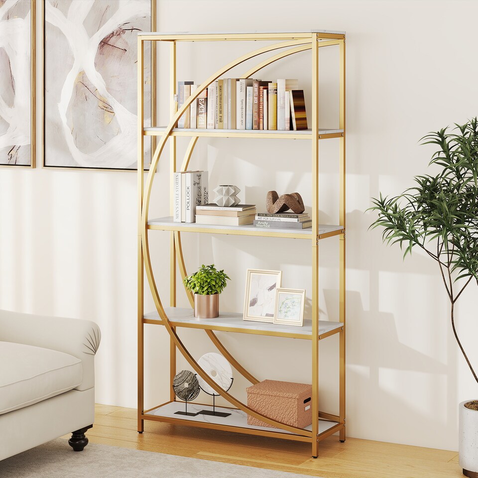 image 1 of COSTWAY 5 Tier Bookshelf Industrial Etagere Bookcase Storage Shelves White