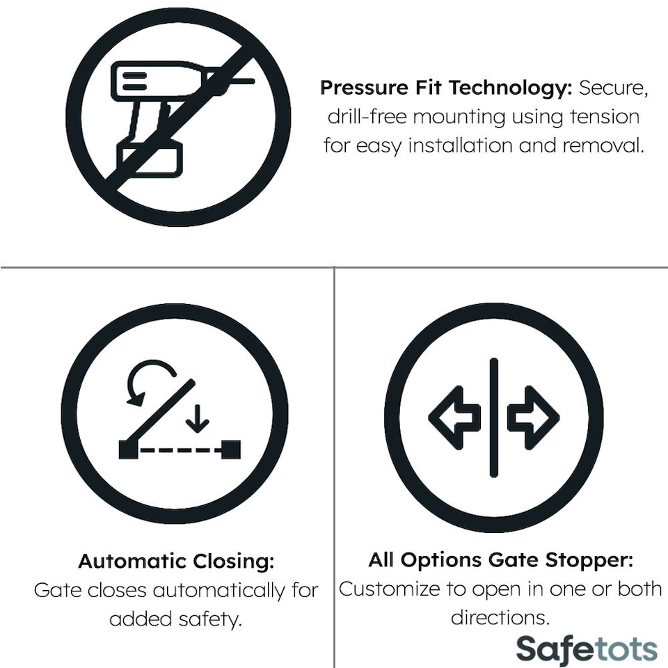 image 1 of Safetots Elite Pressure Safety Gate, 71cm - 80cm, Matt White, Pressure Fit Stair Gate