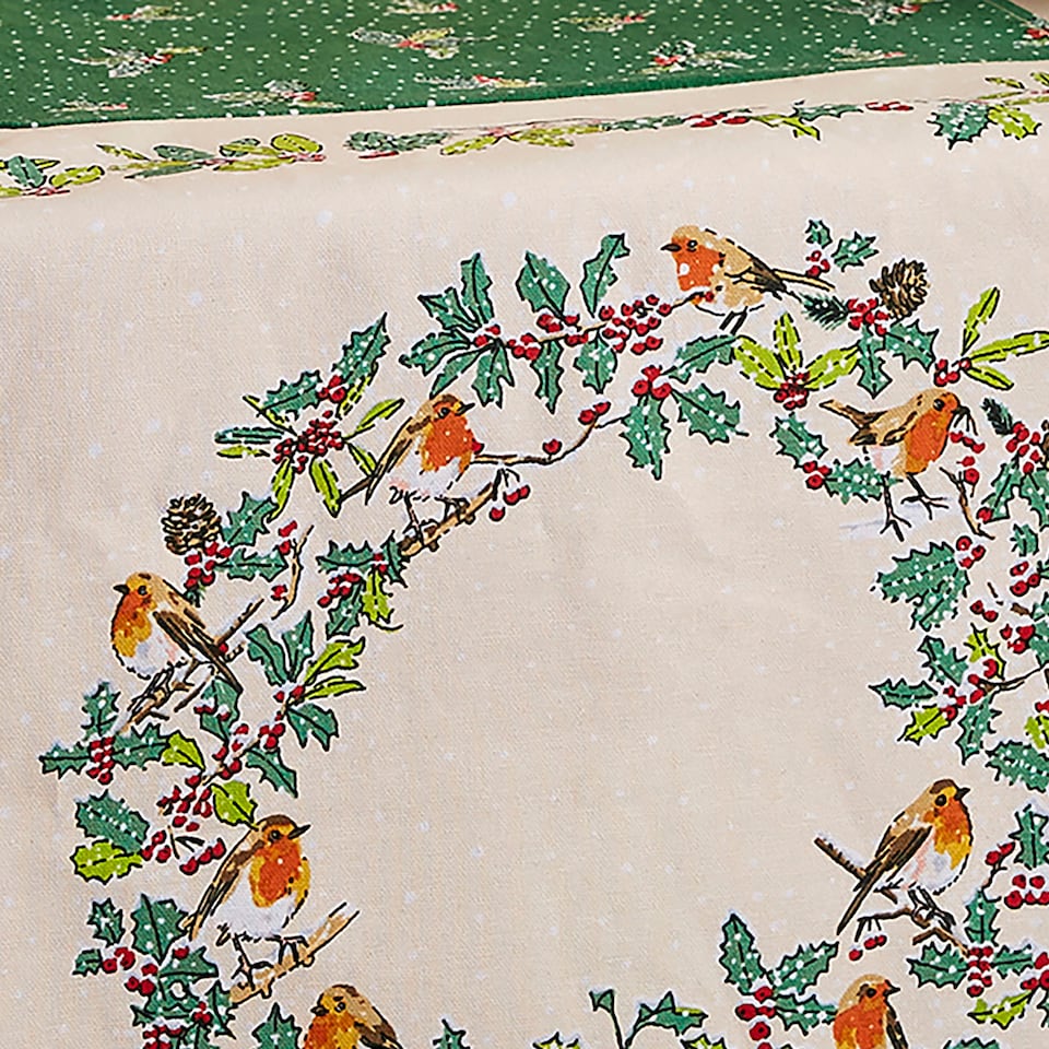 image 1 of Ulster Weavers Christmas Robins Table Runner Green
