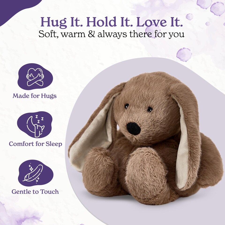 image 1 of Warmies Plush Brown Bunny Microwavable Heat Pad, Weighted Cuddly Plushie for Soothing Relief, Lightly Scented with French Lavender - Large