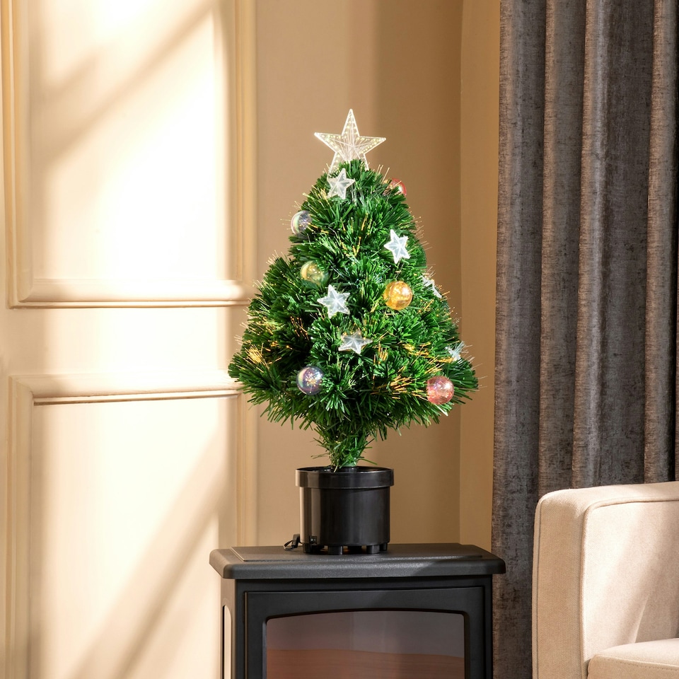 image 1 of HOMCOM 2FT Pre-Lit Artificial Fibre Optic Christmas Xmas Tree Lights Decoration