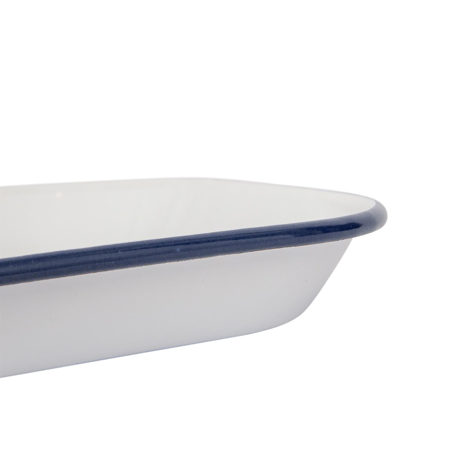 image 1 of Argon Tableware White Rectangle Enamel Baking Tray - 34cm x 26cm - Blue