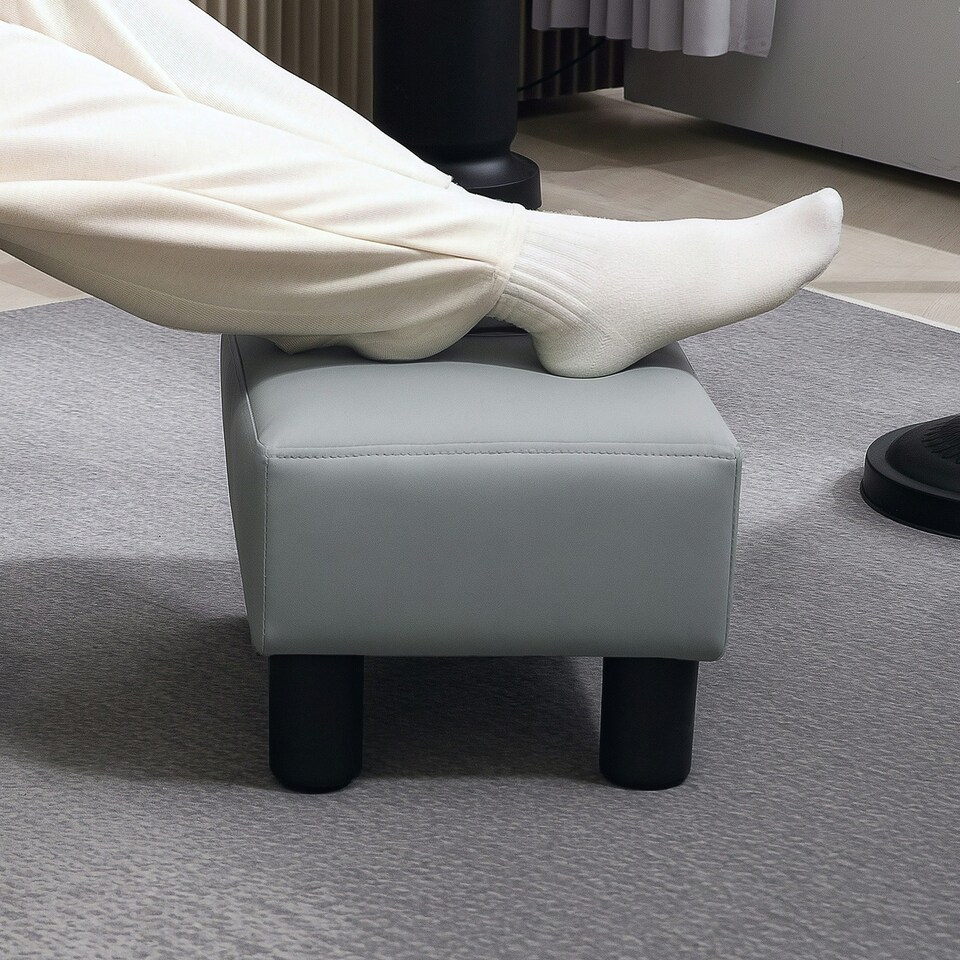 image 1 of HOMCOM Chic Faux Leather Footstool Small Footrest with 4 Plastic Legs, Grey Grey
