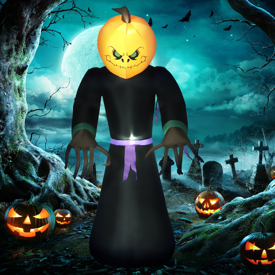 image 1 of HOMCOM 2.1m Inflatable Pumpkin Ghost Head Monster Vampire 6 LED Halloween Blow Up Yard Holiday Decoration